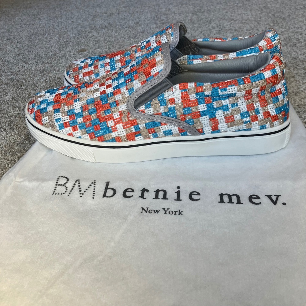Bernie Mev Women Multi Color Woven Slip On Sneakers Shoes Size 36 EU 5.5 US NEW